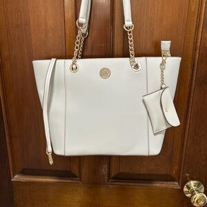 Anne Klein Cream Tote with Gold Details